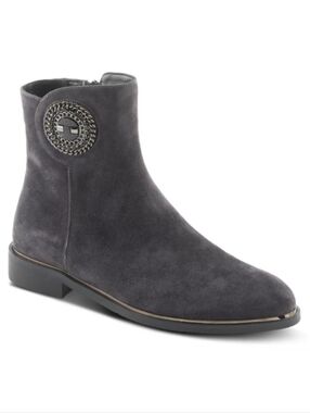 Azura Spring Step Inara Suede Bootie Grey Women Size 7.5 EU 38 Euro Chic Classic